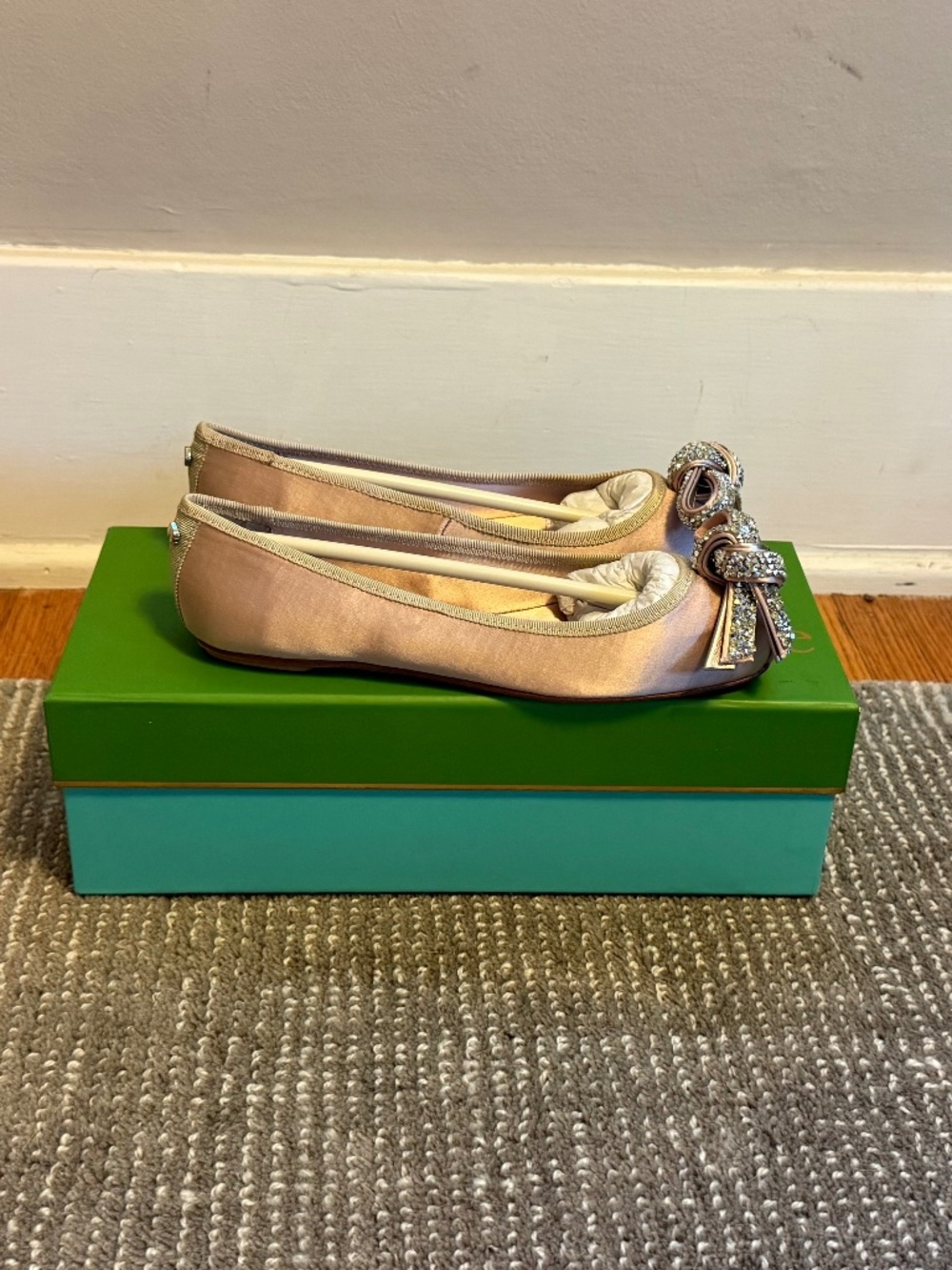 Kate Spade Freya Crystal Bow Satin Ballet Flats Roasted Peanut 5